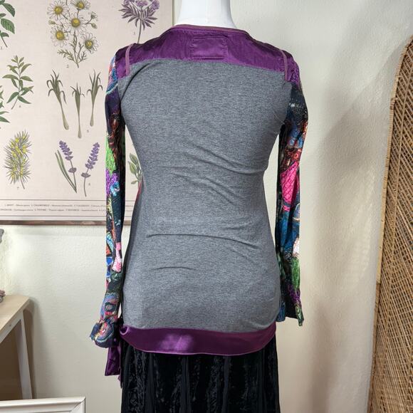 Desigual Graphic Print Tie Henley Top Whimsigoth Whimsy Twee Y2k Fairy Grunge M - Picture 2 of 10